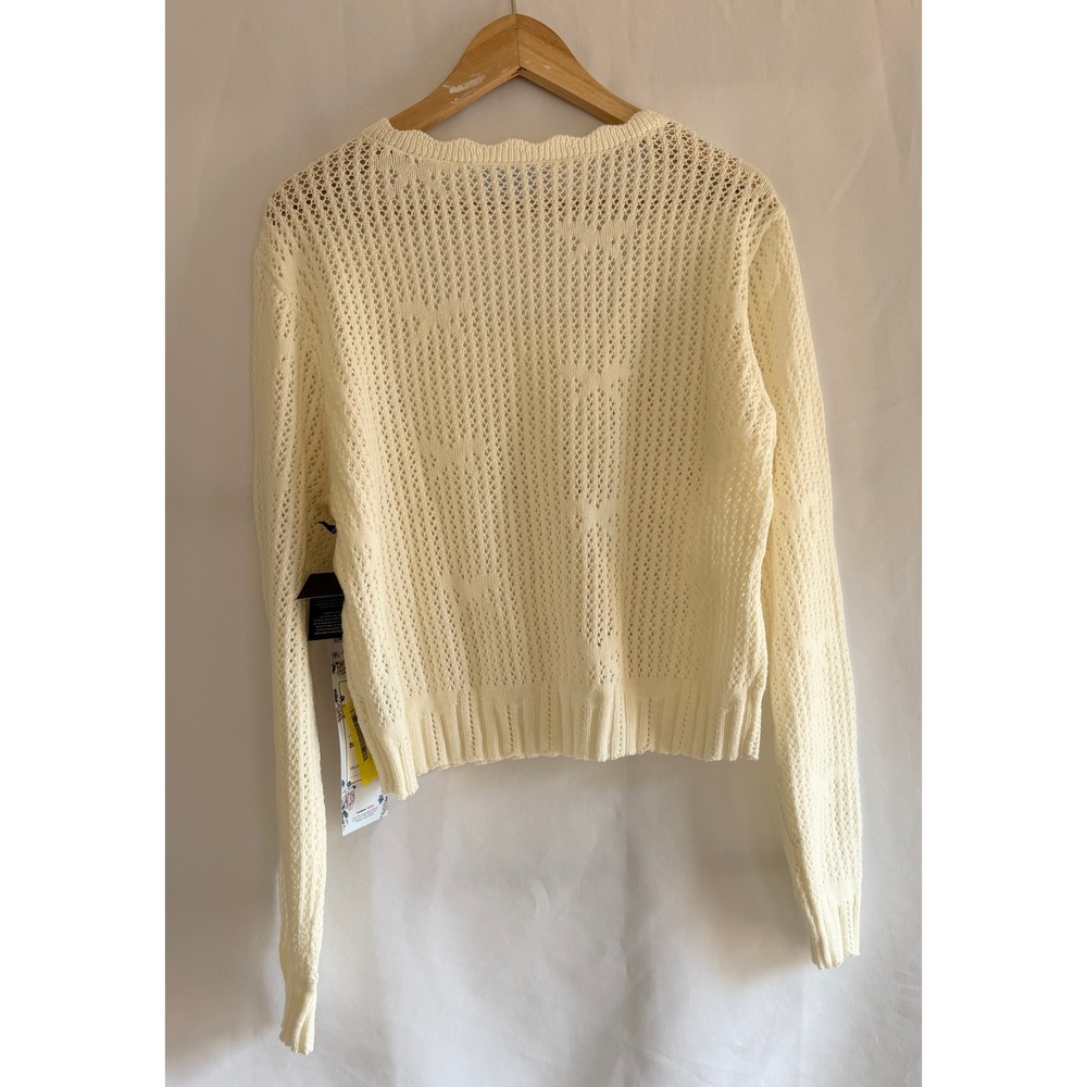 Celebrity Pink Bridgerton Square Neck Cardigan Cream Lace Pointelle Sweater L - Picture 2 of 9